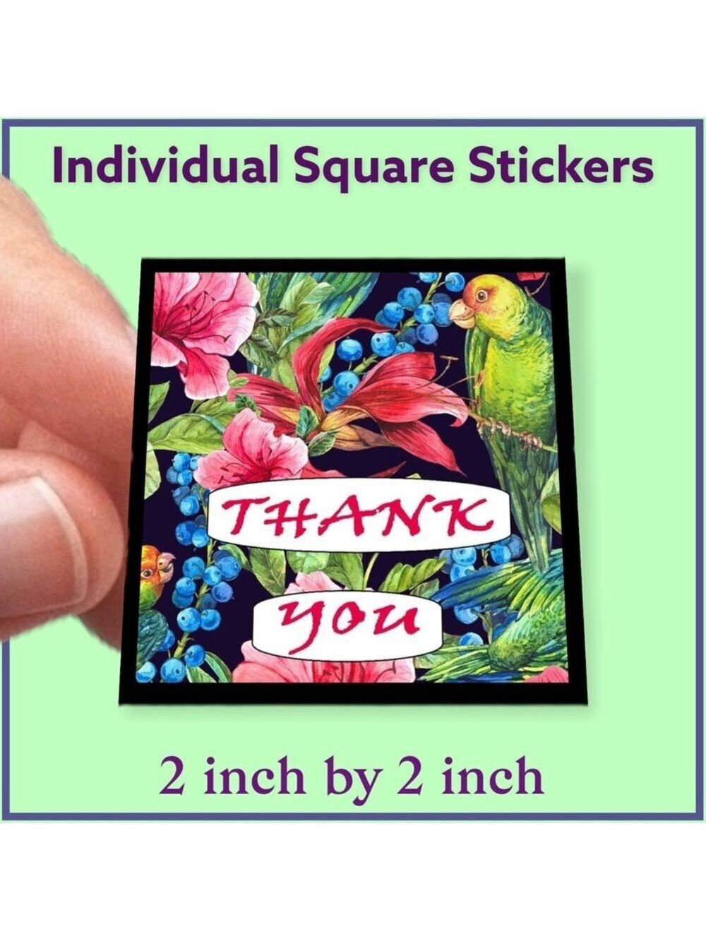 100 (2x2 Inch) Square Stickers, Tropical Parrot Hibiscus High Gloss, Thank You - Picture 1 of 1